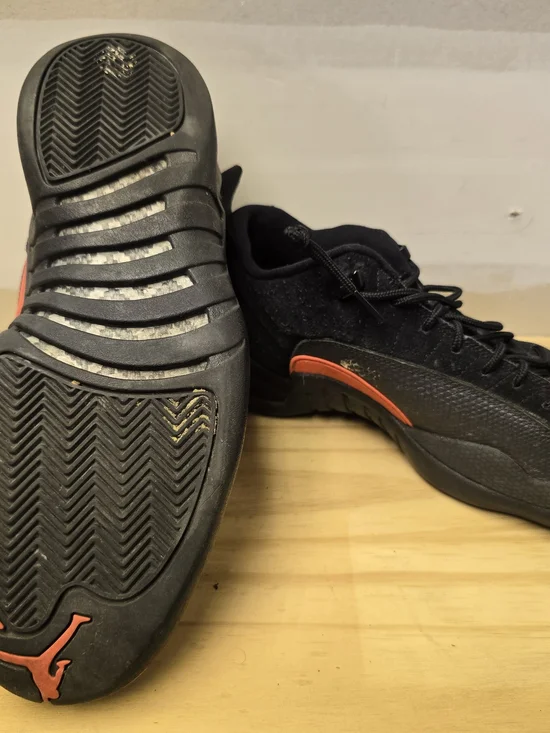 Jordan Air Jordan 12 Retro Men's Athletic Shoes Black with Small Red Accents - Picture 11 of 11